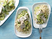 Cucumber and fish ragout with rice