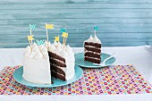 A chocolate birthday cake with cream cheese frosting