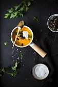 Pumpkin soup with crème fraîche and pumpkin seeds