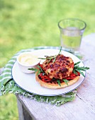 Burger mit gebratenen Paprikaschoten und Rucola