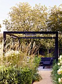 Modern cubist pavilion in garden