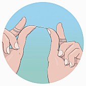 Zahnseide benutzen, Schritt 1: Faden in 3-facher Fingerlänge abtrennen