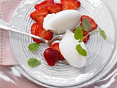 Lemon balm sorbet with marinated strawberries
