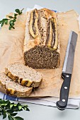 Sliced gluten-free banana bread with chia seeds
