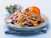 Fried sauerkraut with sweet potatoes and parsley quark