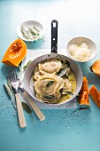 Butternut squash and ricotta ravioli with garlic and sage butter