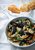 Steamed mussels with a creamy lemon and white wine sauce