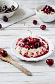 Rice pudding with hot cherries