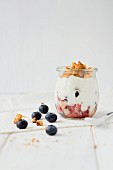 Fruit salad with marscapone and crumble