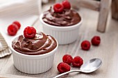 Chocolate cream with avocado and raspberries