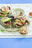 Small pita sandwiches with cream cheese, bacon, Emmental cheese and Granny Smith apple