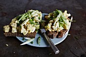 Egg salad with spring onions on bread