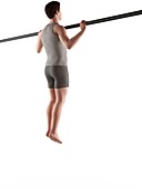 Person exercising on pull up bar