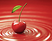 Red cherry on red liquid,illustration