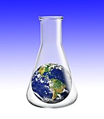 Laboratory flask with planet earth