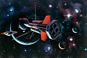 Artwork of a ramscoop starship