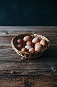 Organic eggs in a wicker basket