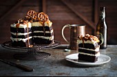 A chocolate stout cake with pretzels