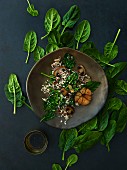 Quinoasalat mit Spinat, Pilzen und Vinaigrette