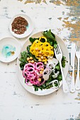 Kale salad with red and yellow beetroot