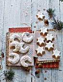 Vanilla crescent-shaped biscuits and cinnamon stars for Christmas