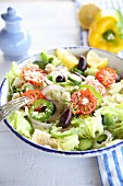 Vegan Greek salad with almond feta