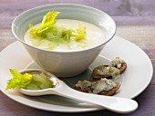 Celery soup with a blue cheese crostini