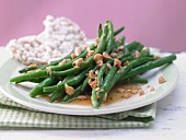 Marinated green beans with ginger, chili and peanut kernels