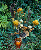 Grave decorations, arrangement, wood, juniper branches, cones