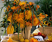 Bouquet of cactus dahlias and grasses