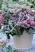 Bouquet with ornamental cabbage, Ligustrum vulgare, autumn chrysanthemums