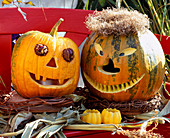 Pumpkin faces made from hollowed out pumpkins