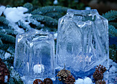 Lanterns made of ice in the shape of a star