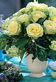 Yellow roses, Hedera (ivy), Viburnum (scented snowball)