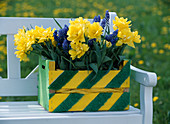 Fruit box with green artificial turf stripes