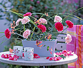 Summer table decoration: Dianthus (carnations), Lonicera (the longer the better)