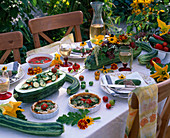 Cucurbita (zucchini) filled with zucchini salad and arrangement