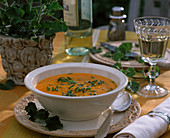 Carrot cream soup, Pelargonium 'Toronto' (ginger geranium)