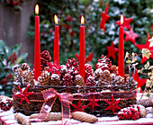 Metal basket with Picea (spruce cones)