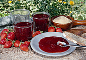 Marmelade aus Erdbeeren (Fragaria) kochen