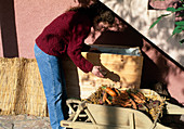 Gemüse lagern 1. Step: In Holzkiste (mit Styropor und Folie ausgeschlagen) Sand einfüllen, darauf eine Schicht Gemüse legen 1/3