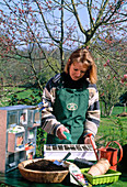 Sowing various vegetables in multi-pot plates with sowing aid