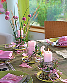 Pink candles as table decoration