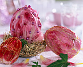 Styrofoam eggs decorated with tulip flowers