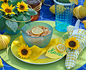 Helianthus annuus (mini sunflower) in a bowl