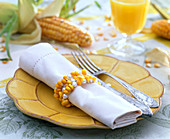 Zea (corn), beads with pearls threaded as napkin rings