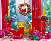 Red window: Rose, malus, glass candle holder