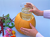 Dahlia arrangement in the pumpkin