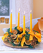 Christmas wreath with orange slices and cinnamon