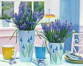 Muscari carrot in vases painted with muscari